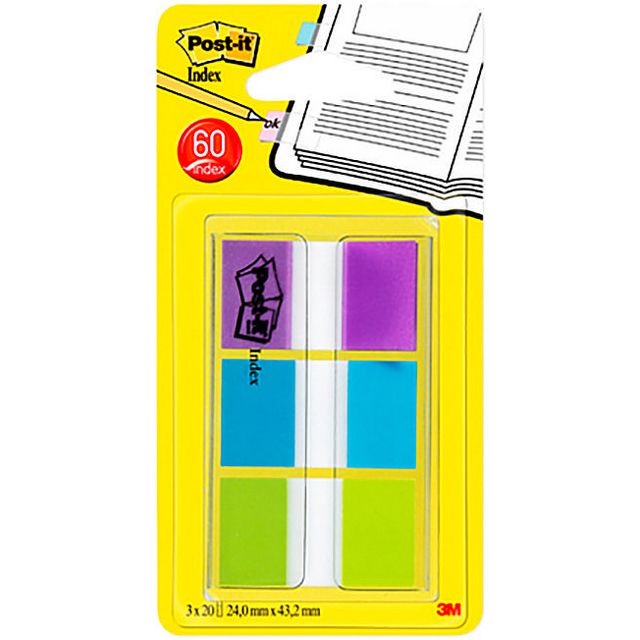 POST-IT Indexflikar med hylshållare, medium, 25,4 x 43,2 mm, olika färger, 3 x 20-pack | Kontorsmaterial - Indexflikar och märkflikar - Indexflikar i plast | Kontorsexperten