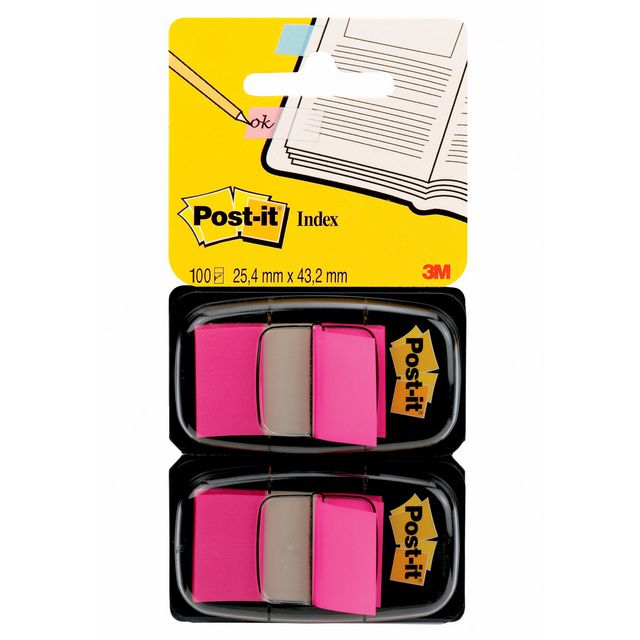 POST-IT Indexflikar, medium, 25,4 x 43,2 mm, klarrosa, 2 x 50 dubbelförpackning, med hållare | Kontorsmaterial - Indexflikar och märkflikar - Indexflikar i plast | Kontorsexperten