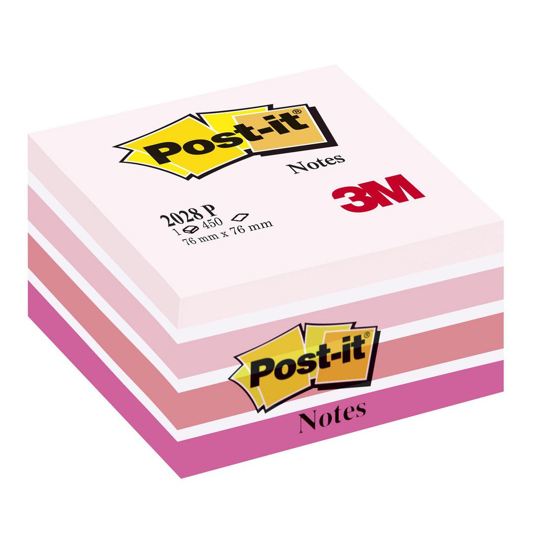 POST-IT Sticky-notislappar, kub, 76 x 76 mm, rosa, 450 blad, 2028-P | Kontorsmaterial - Notes och Post-It - Notes - Kuber | Kontorsexperten