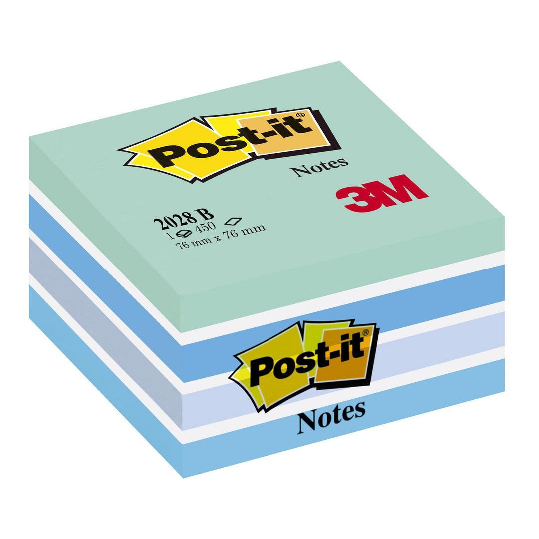 POST-IT Notislappar, kub, 76 x 76 mm, blå, 450 blad, 2028-B | Kontorsmaterial - Notes och Post-It - Notes - Kuber | Kontorsexperten