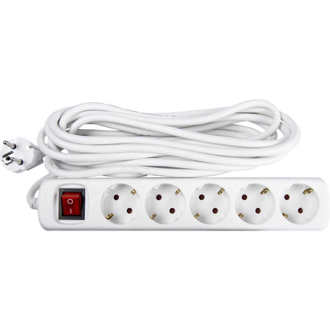 GELIA Grenuttag, AC 250 V, 5 utgångskontakter, vit | Kontorsmöbler och inredning - Elartiklar - Grenuttag | Kontorsexperten