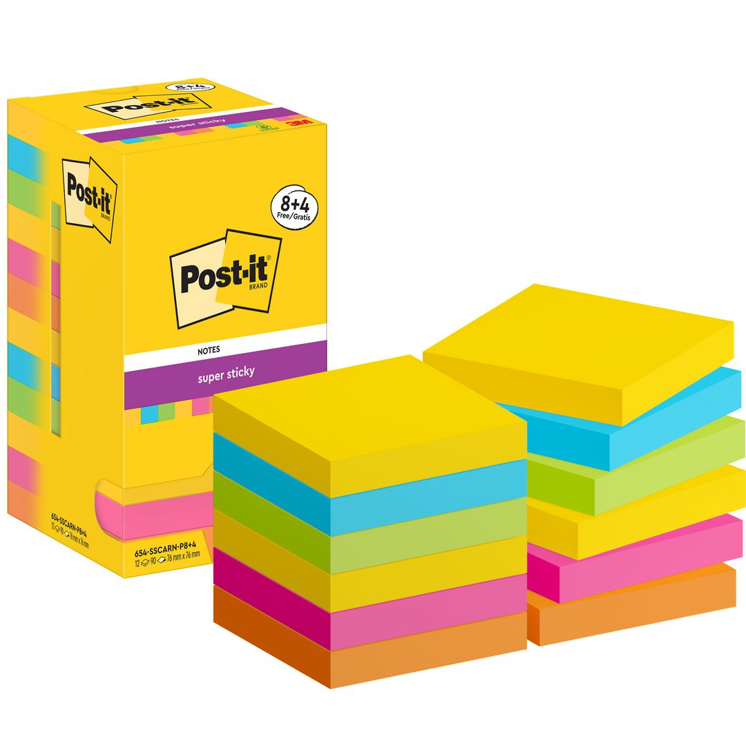 POST-IT Notes SS 76x76mm Carnival 12/fp | Kontorsmaterial - Notes och Post-It - Notes - Extra sticky | Kontorsexperten