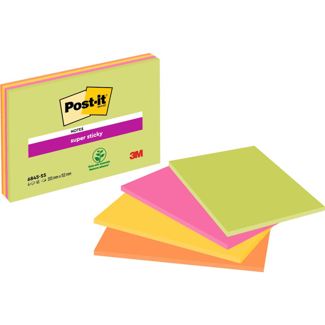 POST-IT Notes Super Sticky Meeting Notes 203x152mm neon | Kontorsmaterial - Notes och Post-It - Notes - Extra stora | Kontorsexperten