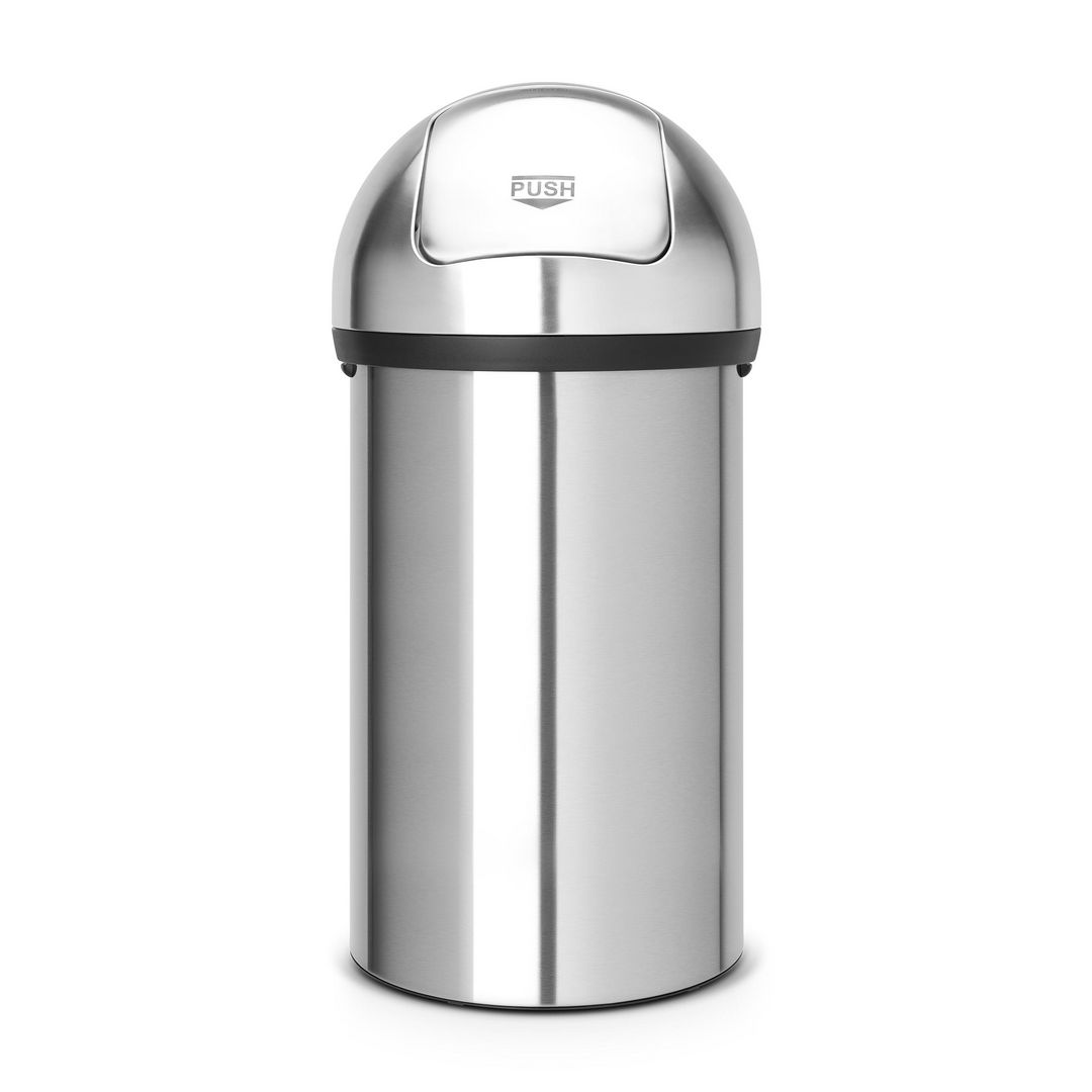 BRABANTIA Avfallstunna, trycklock, 60 l, handtag, 405 x 405 x 830 mm, silver | Städ och hygien - Avfallshantering och källsortering - Papperskorgar | Kontorsexperten