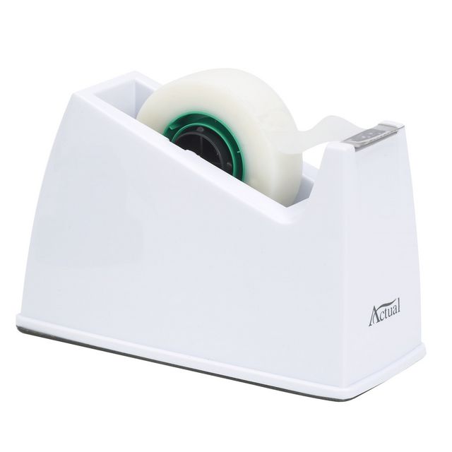 Tejphållare, plast, gummibas, metallkniv, 33 m, vit | Kontorsmaterial - Tejp lim och häftmassa - Tejphållare | Kontorsexperten