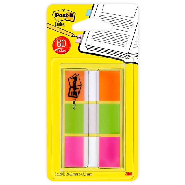 POST-IT Index Neon orange,lime grön,rosa | Kontorsmaterial - Indexflikar och märkflikar - Indexflikar i plast | Kontorsexperten