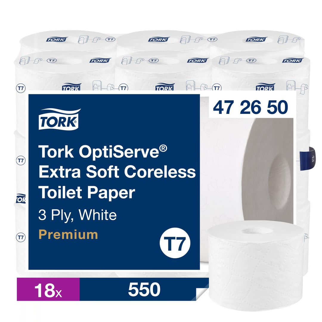 TORK Toalettpapper T7 Premium OptiServe Extra Mjukt Coreless 3-lag vit 18/krt | Städ och hygien - Toalettpapper och torkpapper - Toalettpapper - rulle | Kontorsexperten