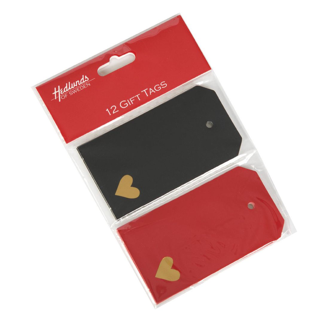 HEDLUNDS OF SWEDEN Hängetikett röd och svart 12/fp | Emballage och lagerutrustning - Presentinslagning - Presentetiketter | Kontorsexperten