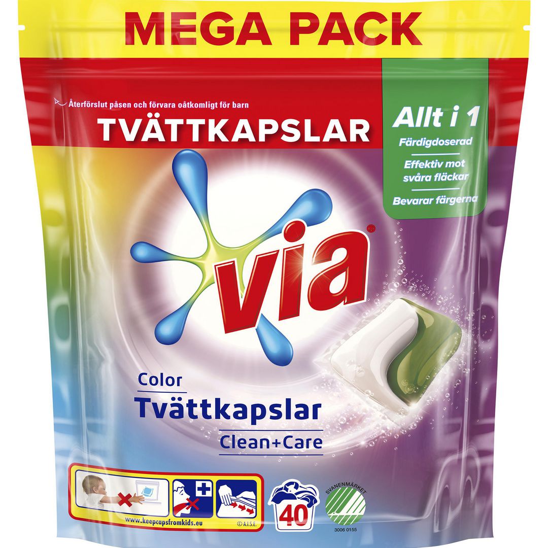 VIA Tvättkapslar Duo Color 40/fp | Städ och hygien - Tvättmedel och klädvård - Tvättmedel | Kontorsexperten