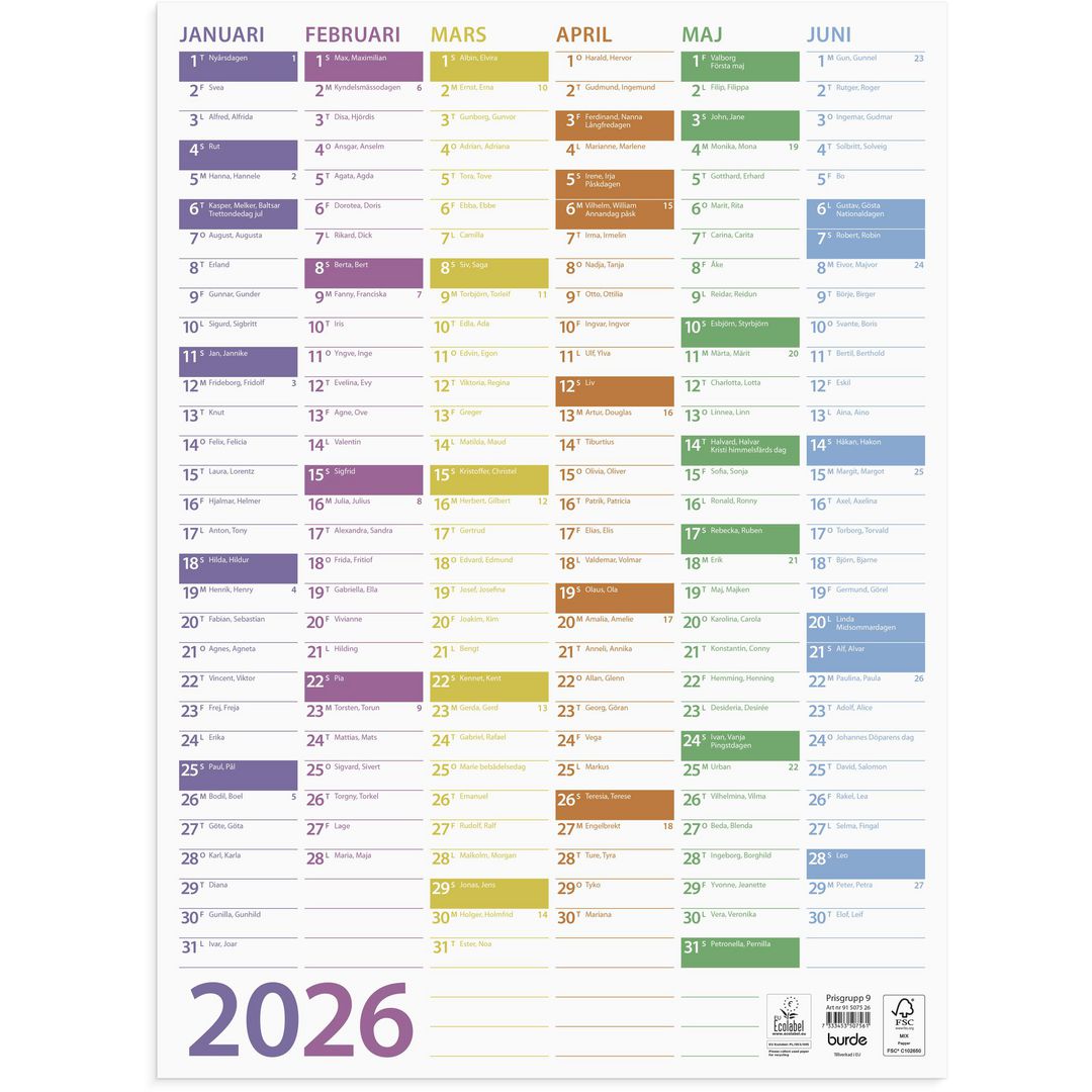 Burde Väggblad Trend 2026 | Almanackor och kalendrar - Väggkalendrar - Väggblad | Kontorsexperten
