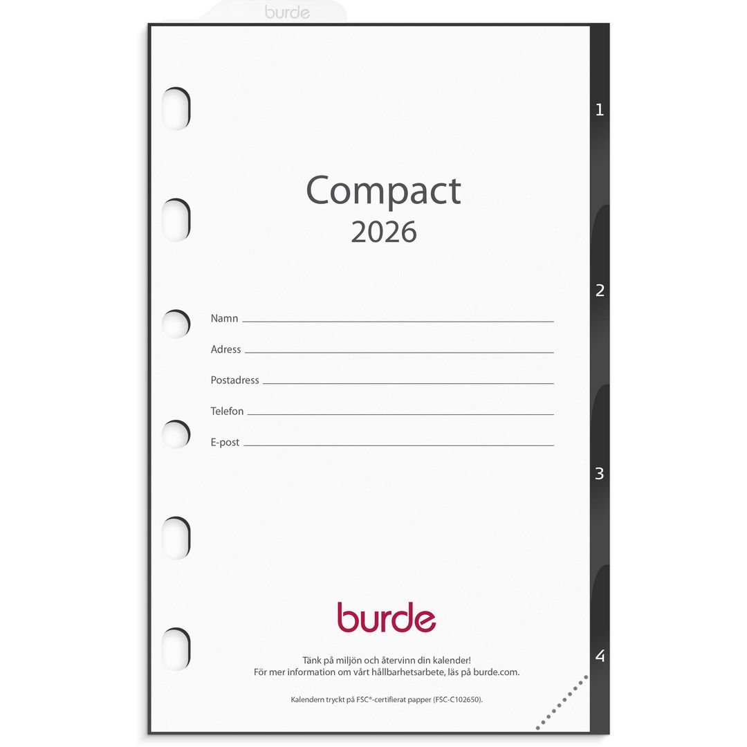 Burde Compact grundsats 2026 | Almanackor och kalendrar - Systemkalendrar - Compact | Kontorsexperten