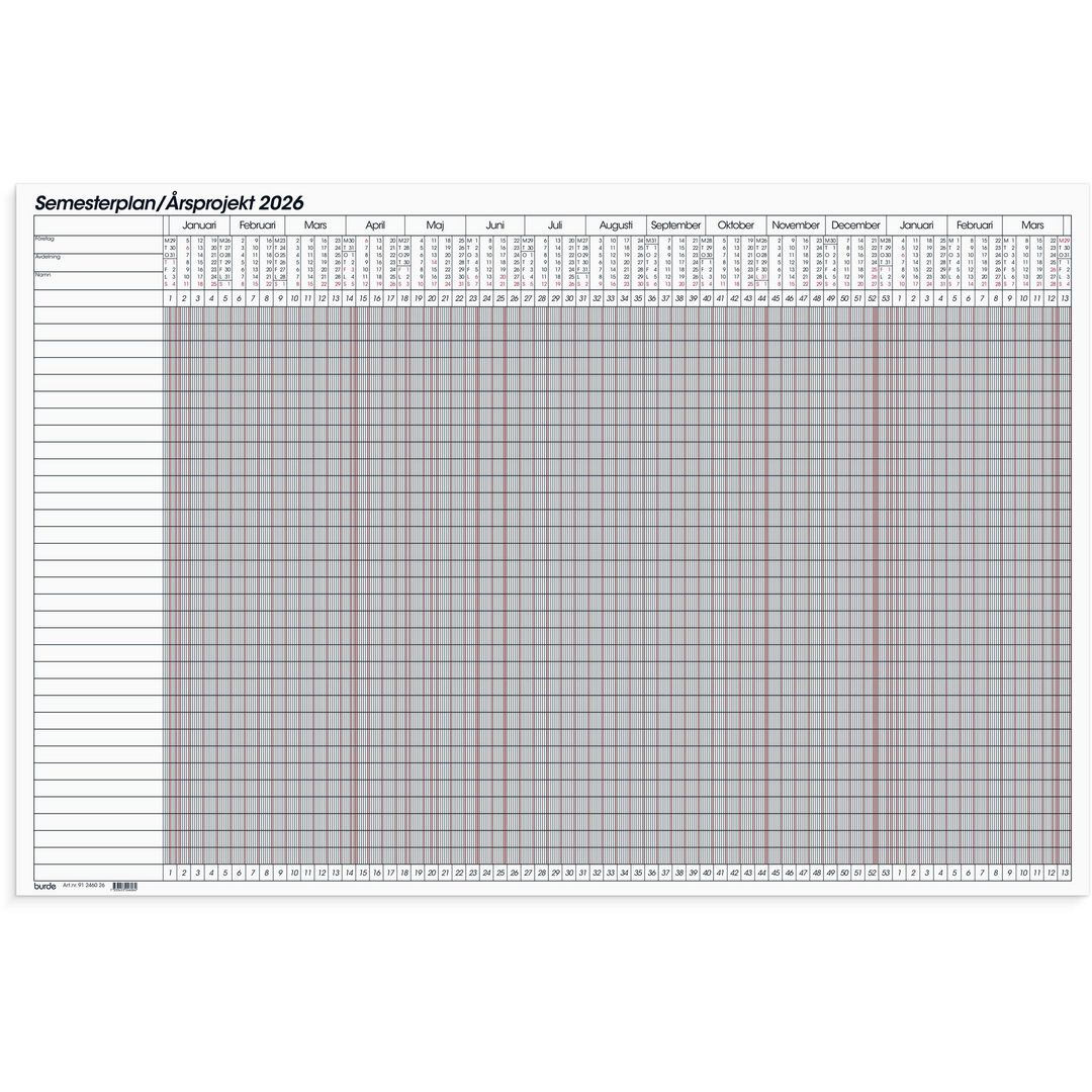 Burde Whiteboardtavla Semesterplan 2026 | Almanackor och kalendrar - Planeringstavlor - Planeringstavlor | Kontorsexperten