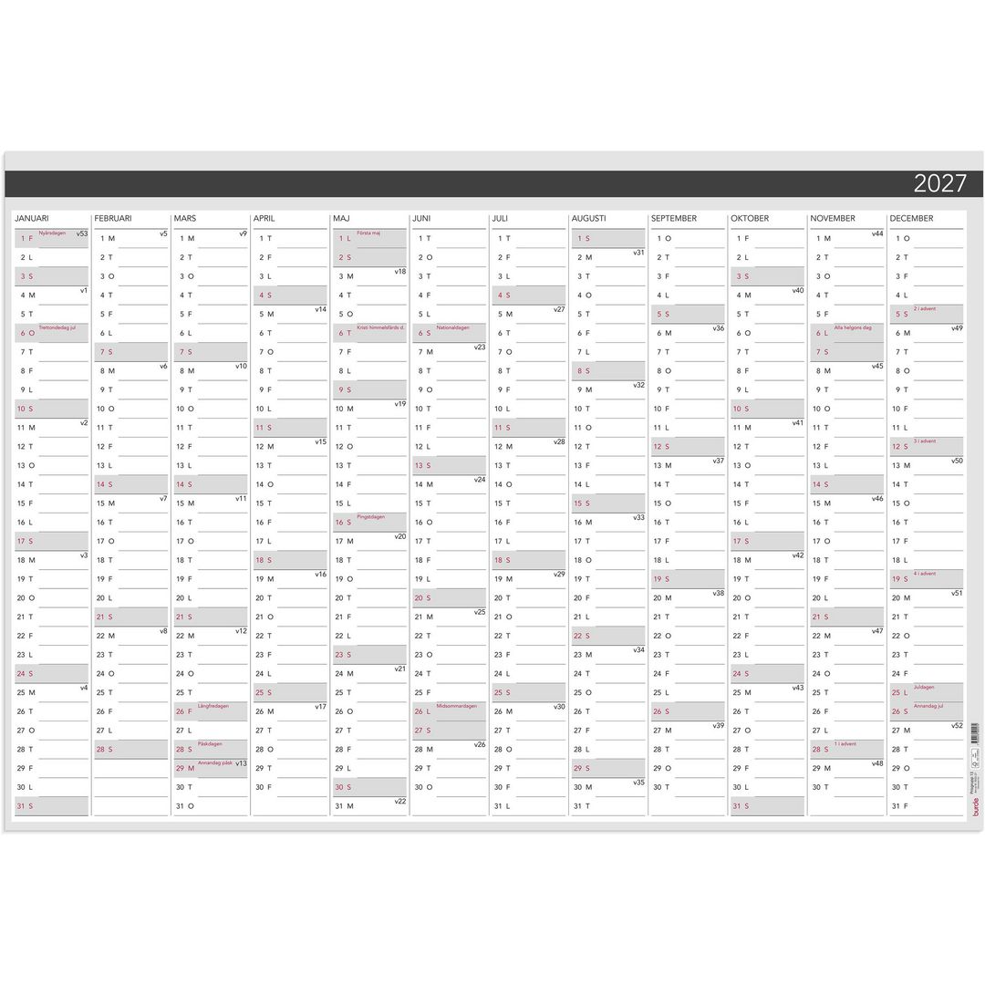 Burde Väggblad Elegant 2027 980x680mm | Almanackor och kalendrar - Väggkalendrar - Väggblad | Kontorsexperten