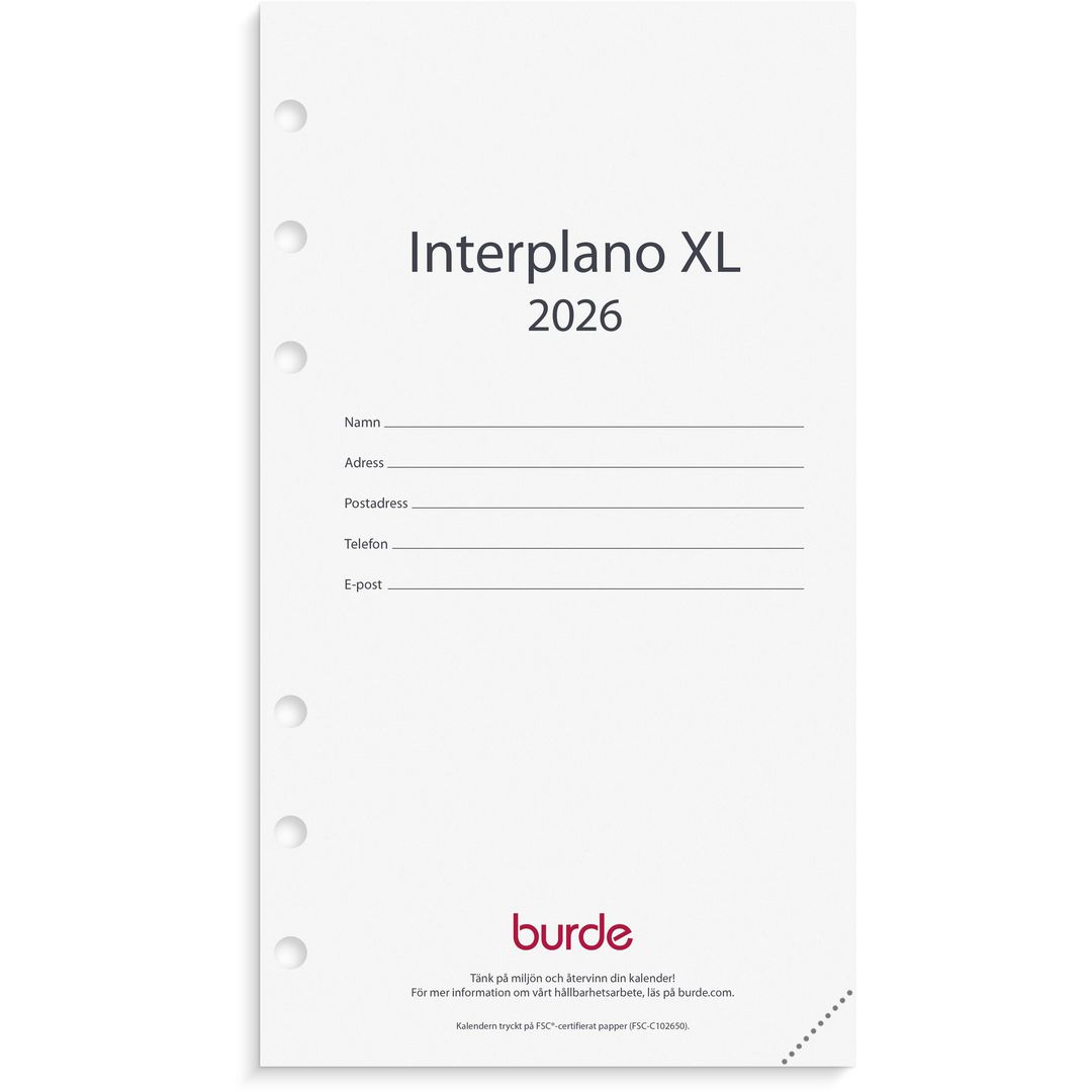 Burde Regent Interplano XL kalendersats 2026 | Almanackor och kalendrar - Systemkalendrar - Regent | Kontorsexperten
