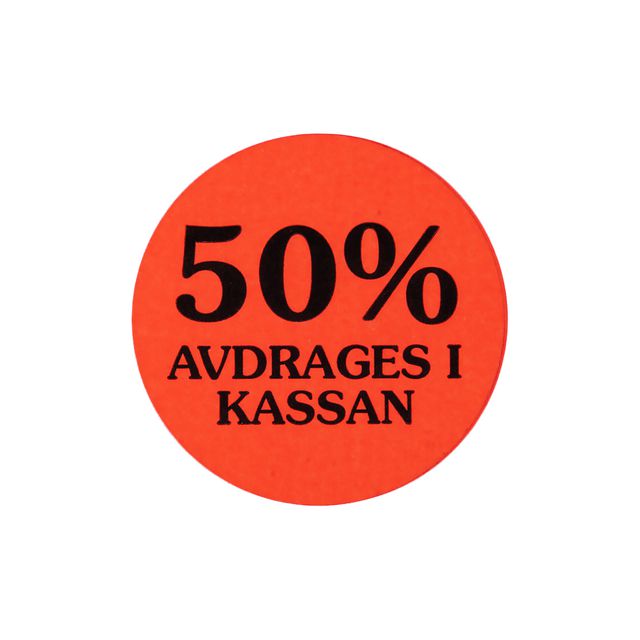 Etikett 50% avdrages i kassan | Kontorsmaterial - Butiksmaterial - Prisetiketter och prismärkare | Kontorsexperten