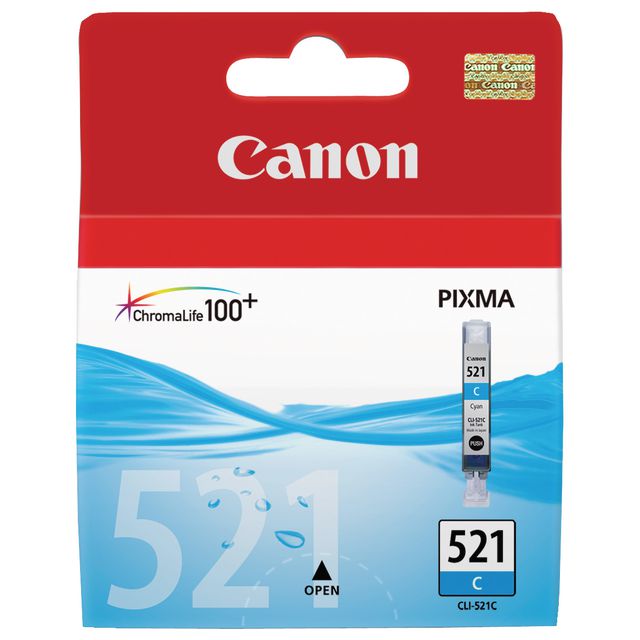Canon Bläckpatron PIXMA CLI-521 C, 2934B001, ChromaLife100+-bläck, cyan, singelförpackning | Toner och bläck - Bläckpatroner - Bläckpatroner Canon | Kontorsexperten
