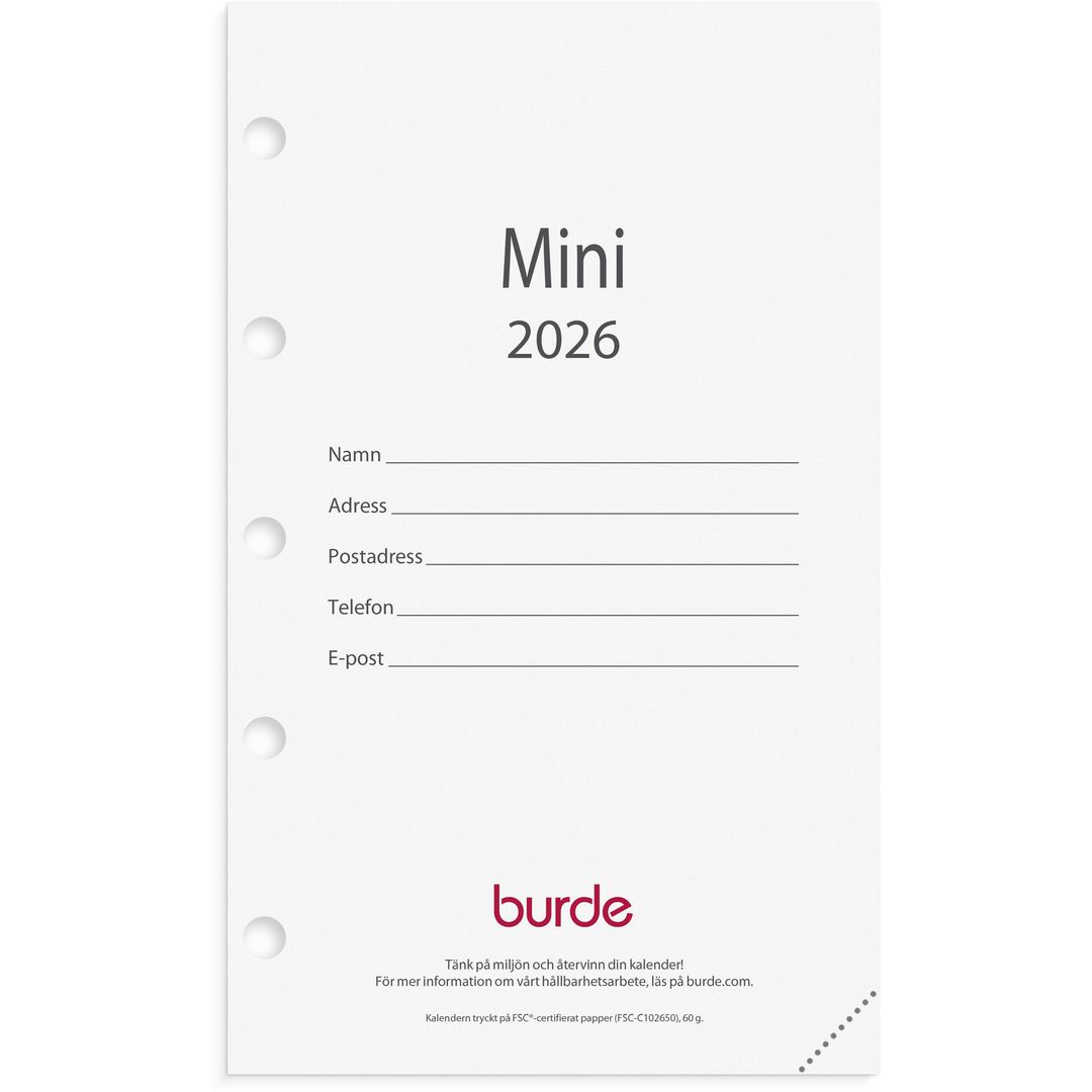 Burde Mini kalendersats 2026 | Almanackor och kalendrar - Systemkalendrar - Mini | Kontorsexperten