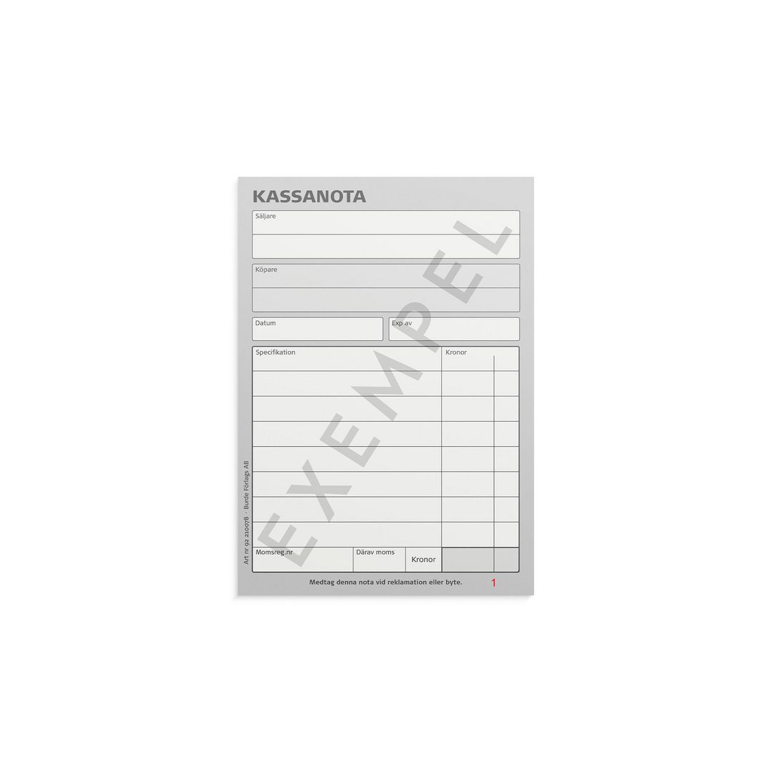 BURDE Kassanota A6 numrerade 2 x 50 blad | Kontorsmaterial - Blanketter och bokföring - Blanketter | Kontorsexperten