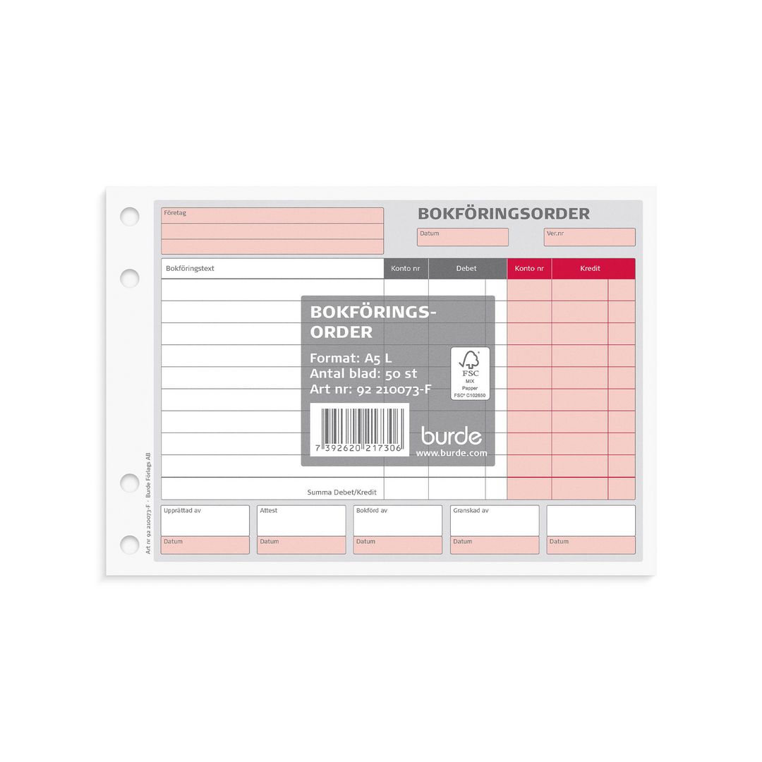 BURDE Blankett bokföringsorder A5L 50 blad | Kontorsmaterial - Blanketter och bokföring - Blanketter | Kontorsexperten