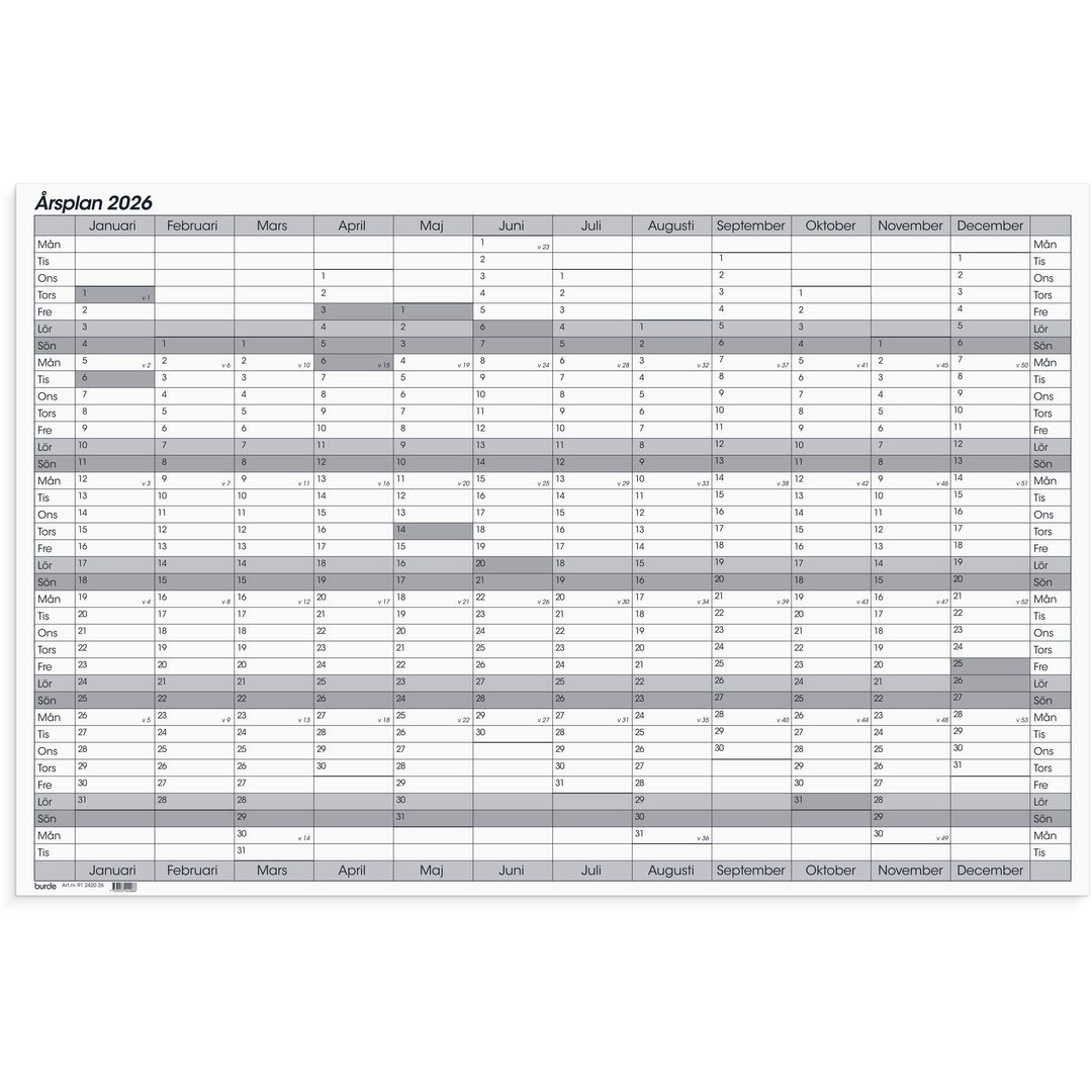 Burde Whiteboardtavla Årsplan 2026 | Almanackor och kalendrar - Planeringstavlor - Planeringstavlor | Kontorsexperten