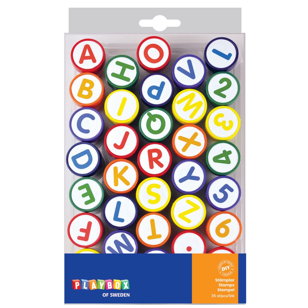 PLAYBOX Stämplar bokstäver och siffror 35 delar | Skola och förskola - Bild och form - Stämpelsatser | Kontorsexperten