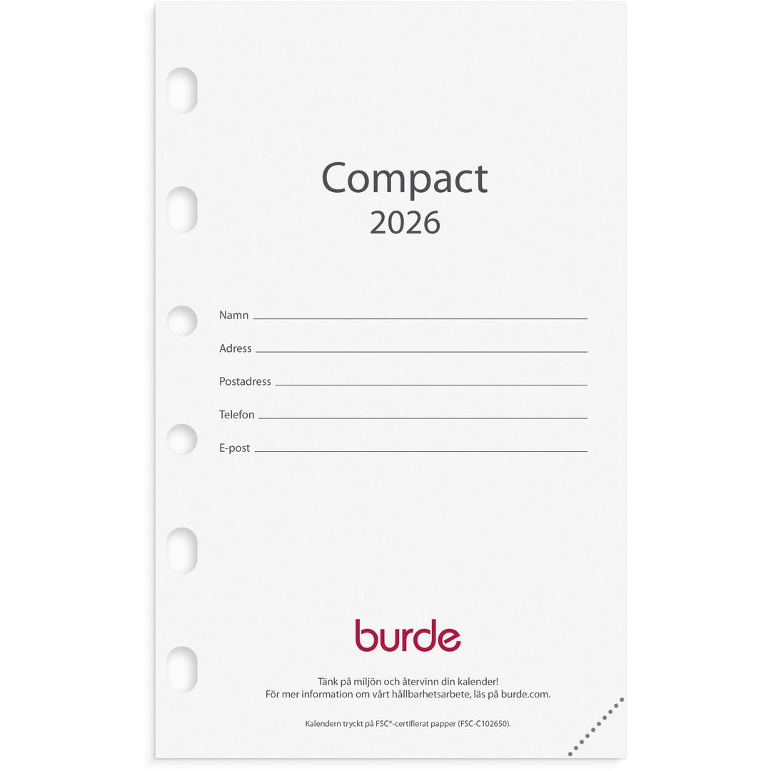 Burde Compact kalendersats 2026 | Almanackor och kalendrar - Systemkalendrar - Compact | Kontorsexperten