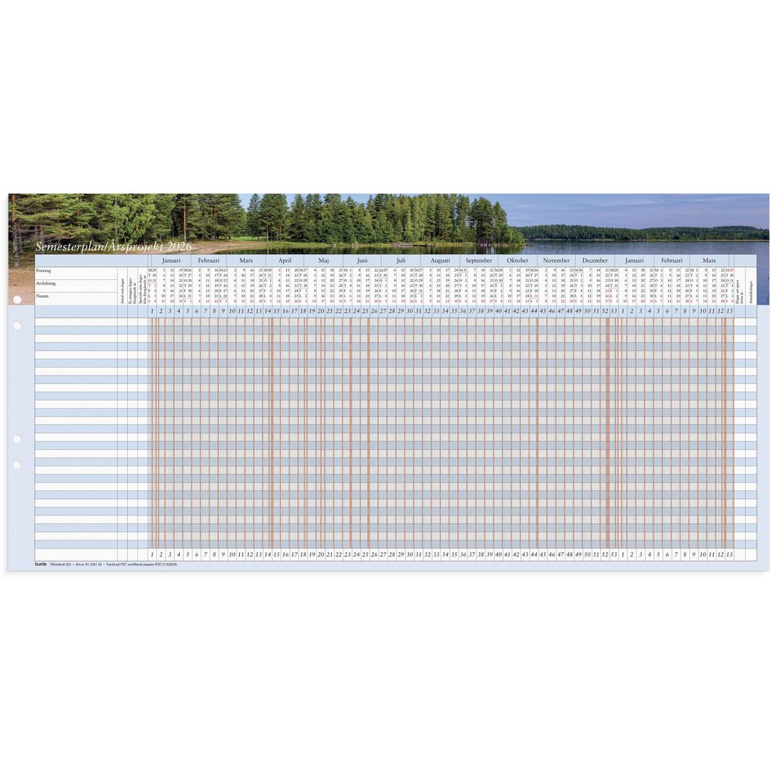 Burde Semesterplan/Årsprojekt 2026 5/fp | Almanackor och kalendrar - Väggkalendrar - Väggblad | Kontorsexperten