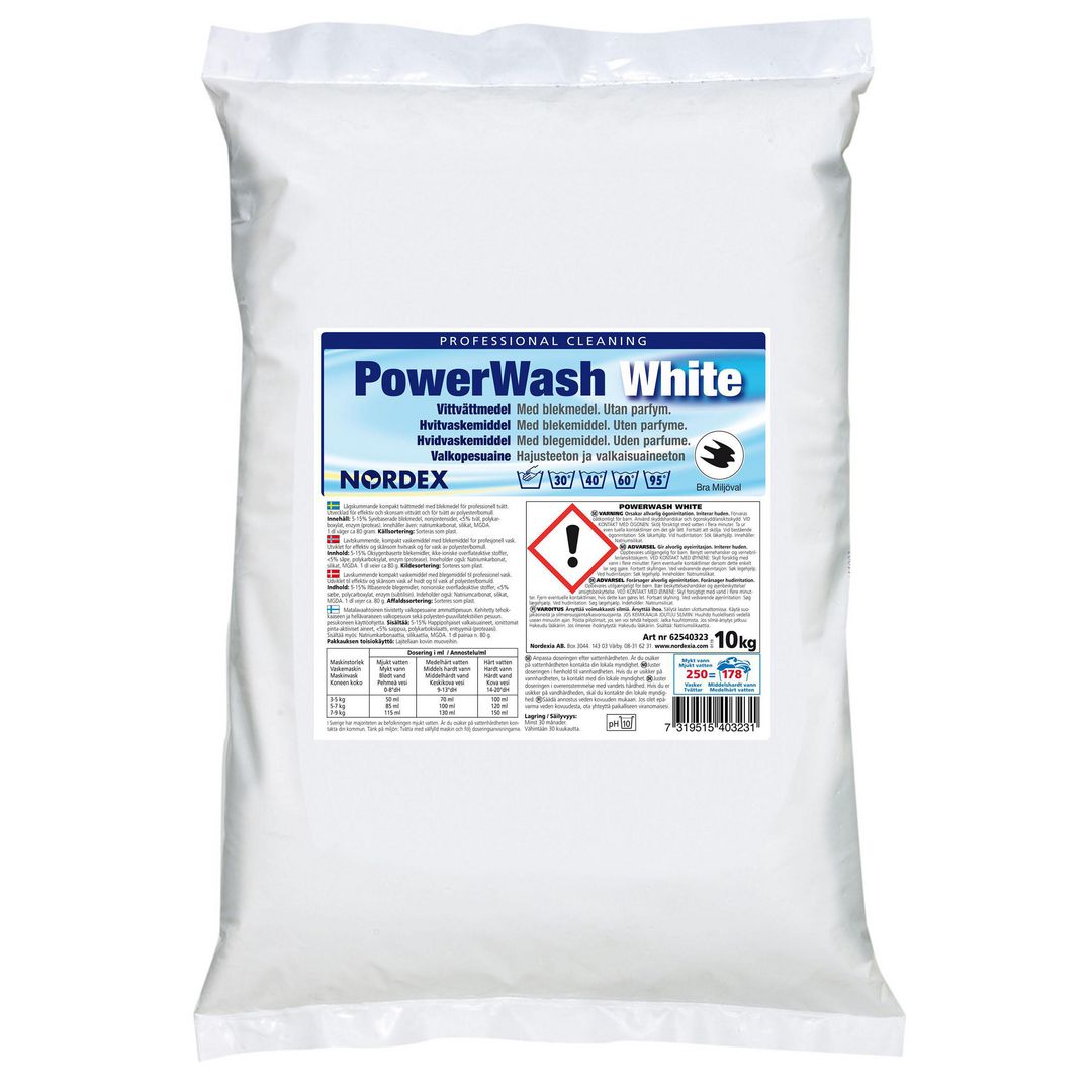 NORDEX Tvättmedel PowerWash, pulver, lågskummande, vit, 10kg | Städ och hygien - Tvättmedel och klädvård - Tvättmedel | Kontorsexperten
