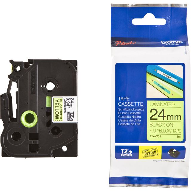 BROTHER Tape TZEC51 24mm svart på gul | Kontorsmaskiner - Märkmaskiner och tape - Tape - Brother TZ | Kontorsexperten