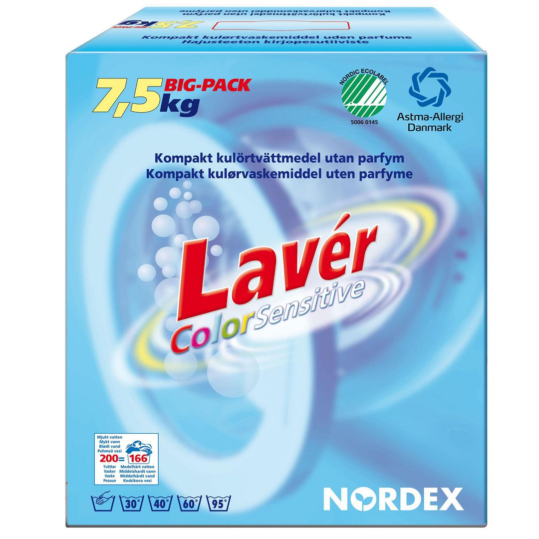 NORDEX Tvättmedel Lavér Colour Sensitive 7,5kg | Städ och hygien - Tvättmedel och klädvård - Tvättmedel | Kontorsexperten