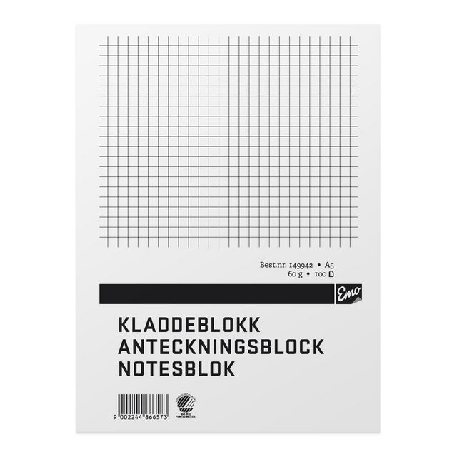 EMO Anteckningsblock A5 100 blad rutat TF | Kontorsmaterial - Block och anteckningsböcker - Anteckningsblock | Kontorsexperten