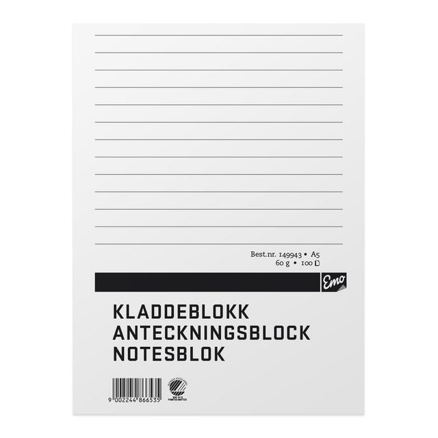 EMO Anteckningsblock A5 100 blad linjerat ohålat TräFritt | Kontorsmaterial - Block och anteckningsböcker - Anteckningsblock | Kontorsexperten