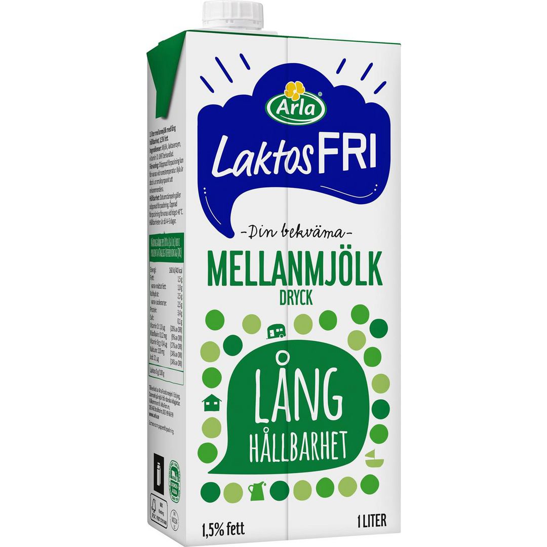 ARLA Mjölk m. laktosf. lång håll. 1L 1,5% | Kök och servering - Kaffe och te - Kaffemjölk | Kontorsexperten