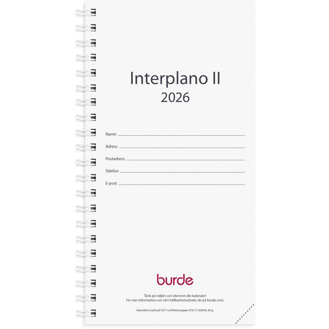 Burde Kalender Interplano II refill 2026 | Almanackor och kalendrar - Fickkalendrar - Stora fickkalendrar | Kontorsexperten