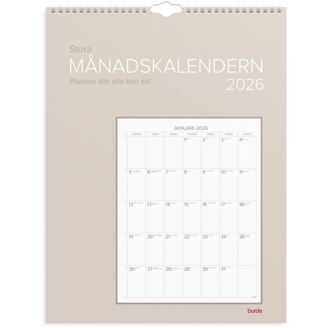 Burde Väggkalender Stora Månadskalendern 2026 | Almanackor och kalendrar - Väggkalendrar - Bildkalendrar | Kontorsexperten