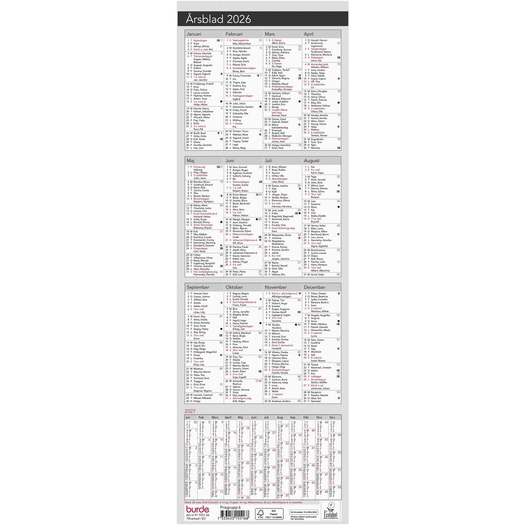 BURDE Årsblad 2026 | Almanackor och kalendrar - Bordskalendrar och skrivunderlägg - Bordskalendrar | Kontorsexperten