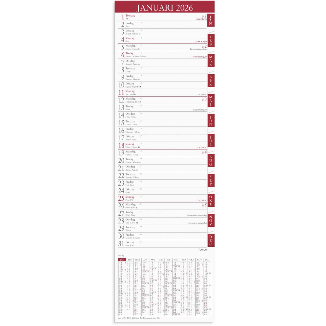 Burde Stor Bordskalender med flik 2026 | Almanackor och kalendrar - Bordskalendrar och skrivunderlägg - Bordskalendrar | Kontorsexperten