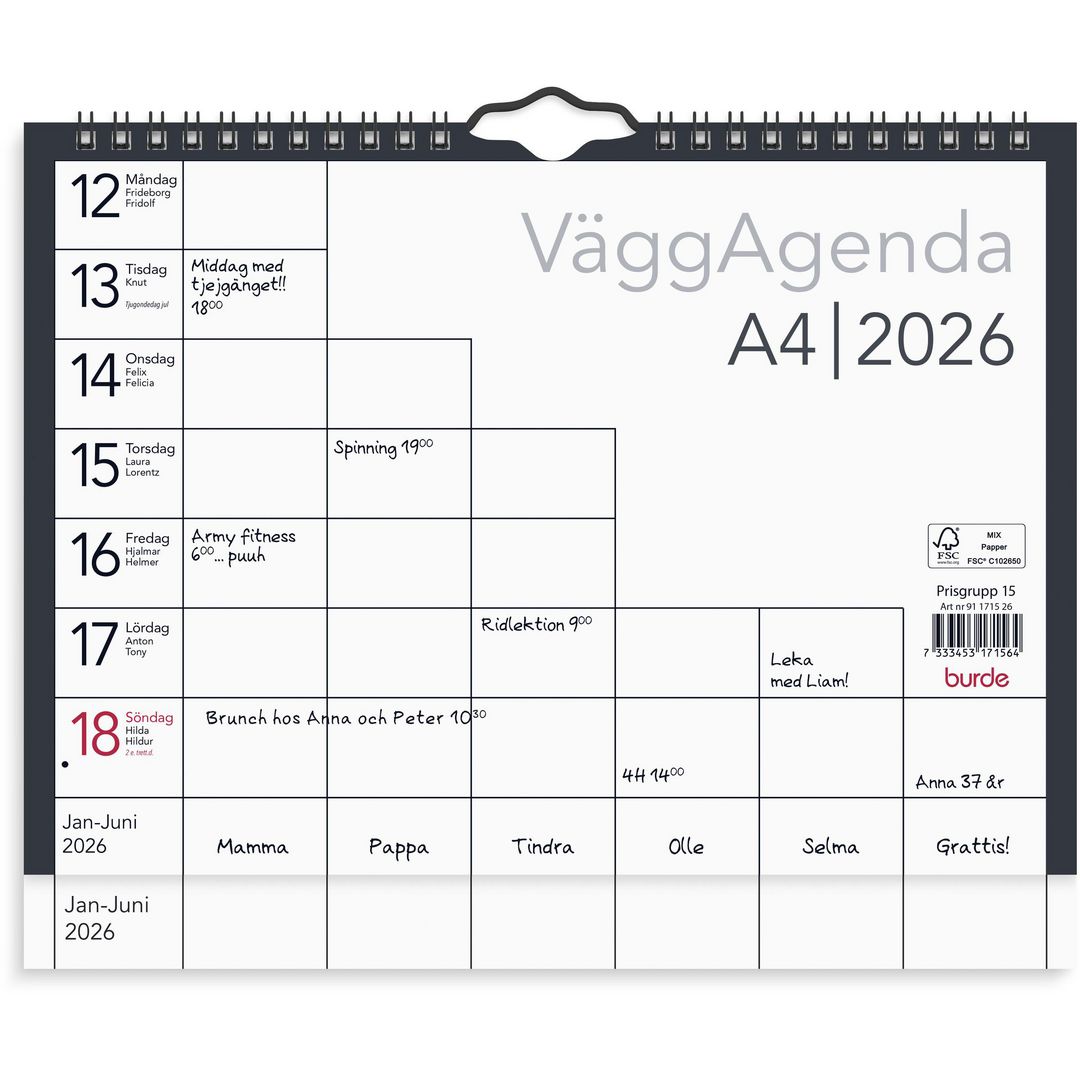 Burde Väggkalender Väggagenda A4 2026 | Almanackor och kalendrar - Väggkalendrar - Bildkalendrar | Kontorsexperten