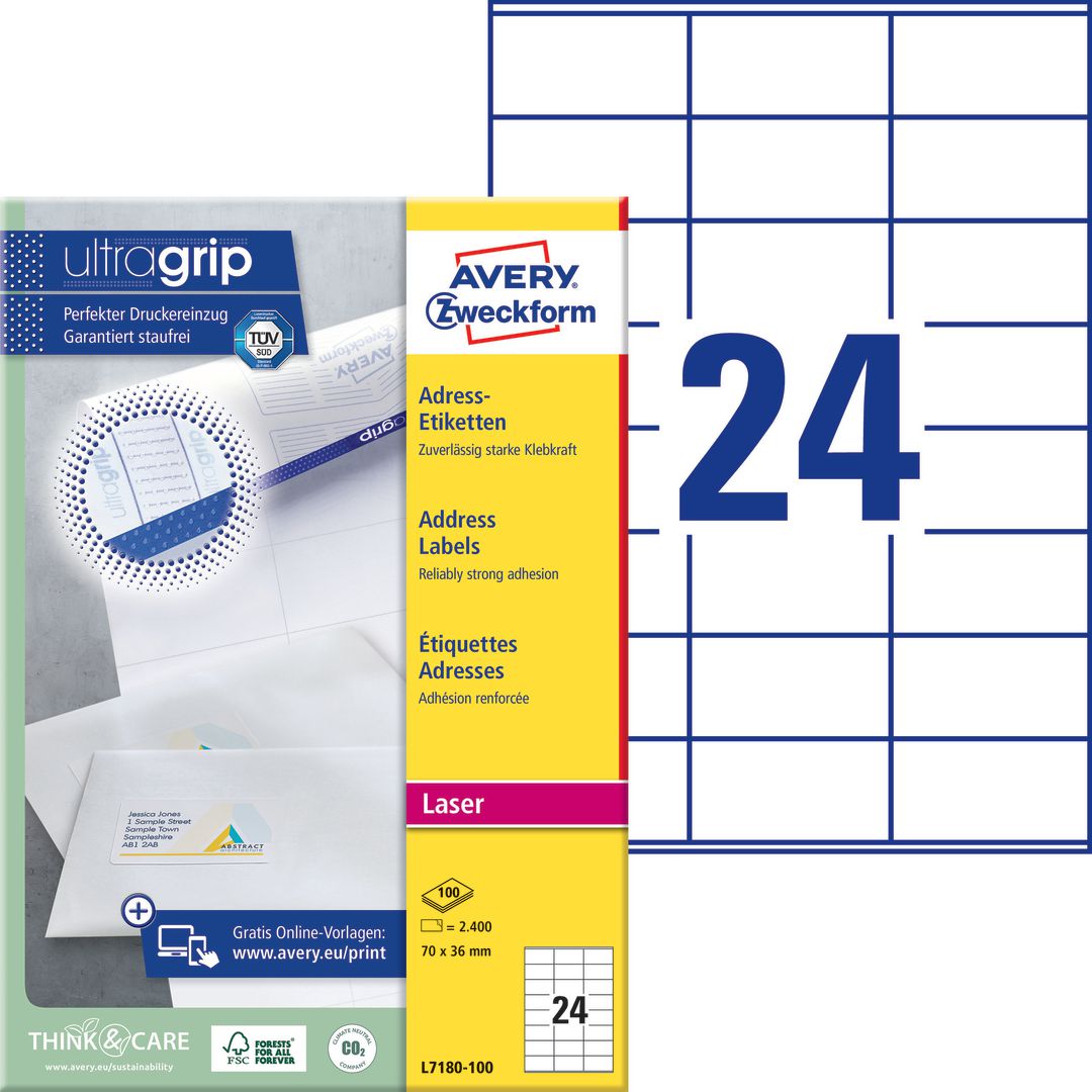 AVERY Etikett laser 70x36mm 2400/fp | Emballage och lagerutrustning - Etiketter och godsmärkning - Adressetiketter | Kontorsexperten
