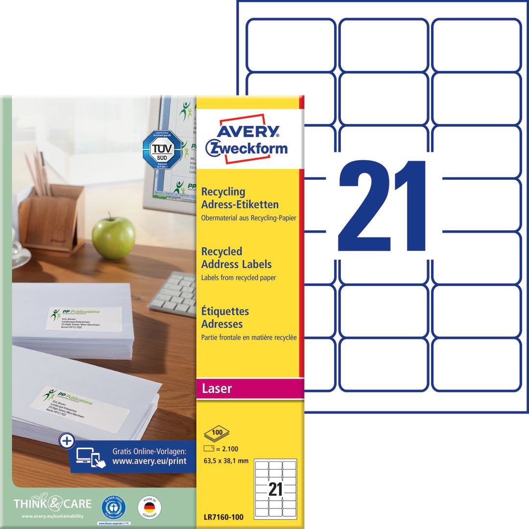 AVERY Etikett QuickPeel 63,5x38,1mm 2100/fp | Emballage och lagerutrustning - Etiketter och godsmärkning - Adressetiketter | Kontorsexperten
