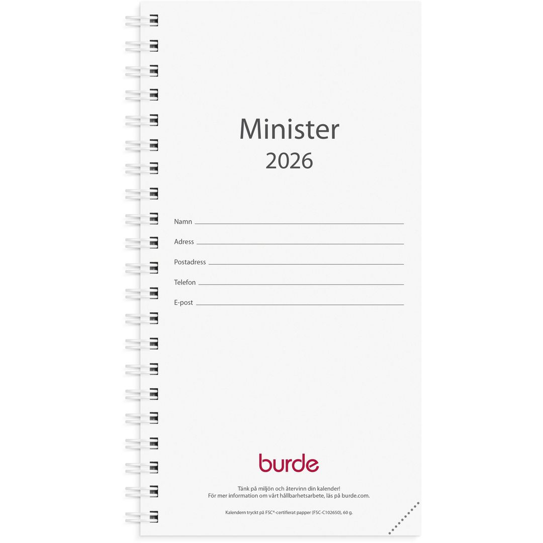 Burde Kalender Minister refill 2026 | Almanackor och kalendrar - Fickkalendrar - Stora fickkalendrar | Kontorsexperten