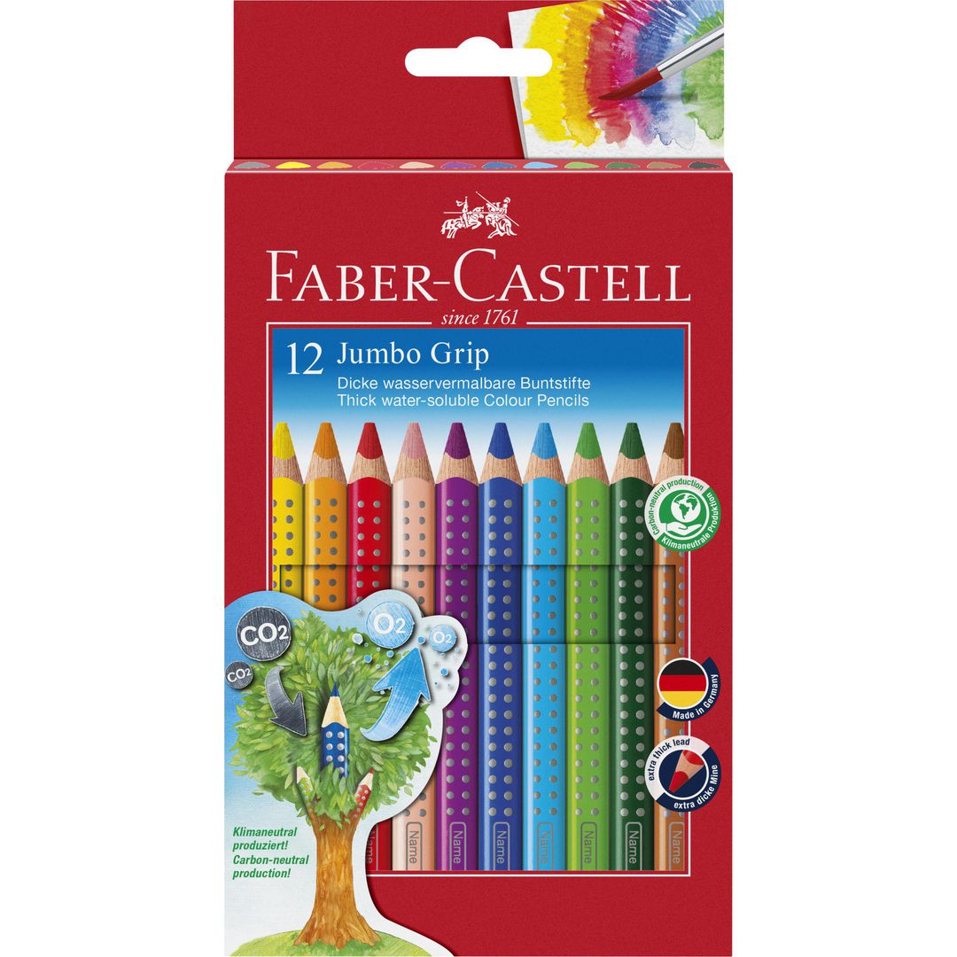 FABER-CASTELL Färgpenna Jumbo Grip triangelformad pennkropp 12 färger | Skola och förskola - Pennor och tillbehör - Färgpennor - Jumbo | Kontorsexperten