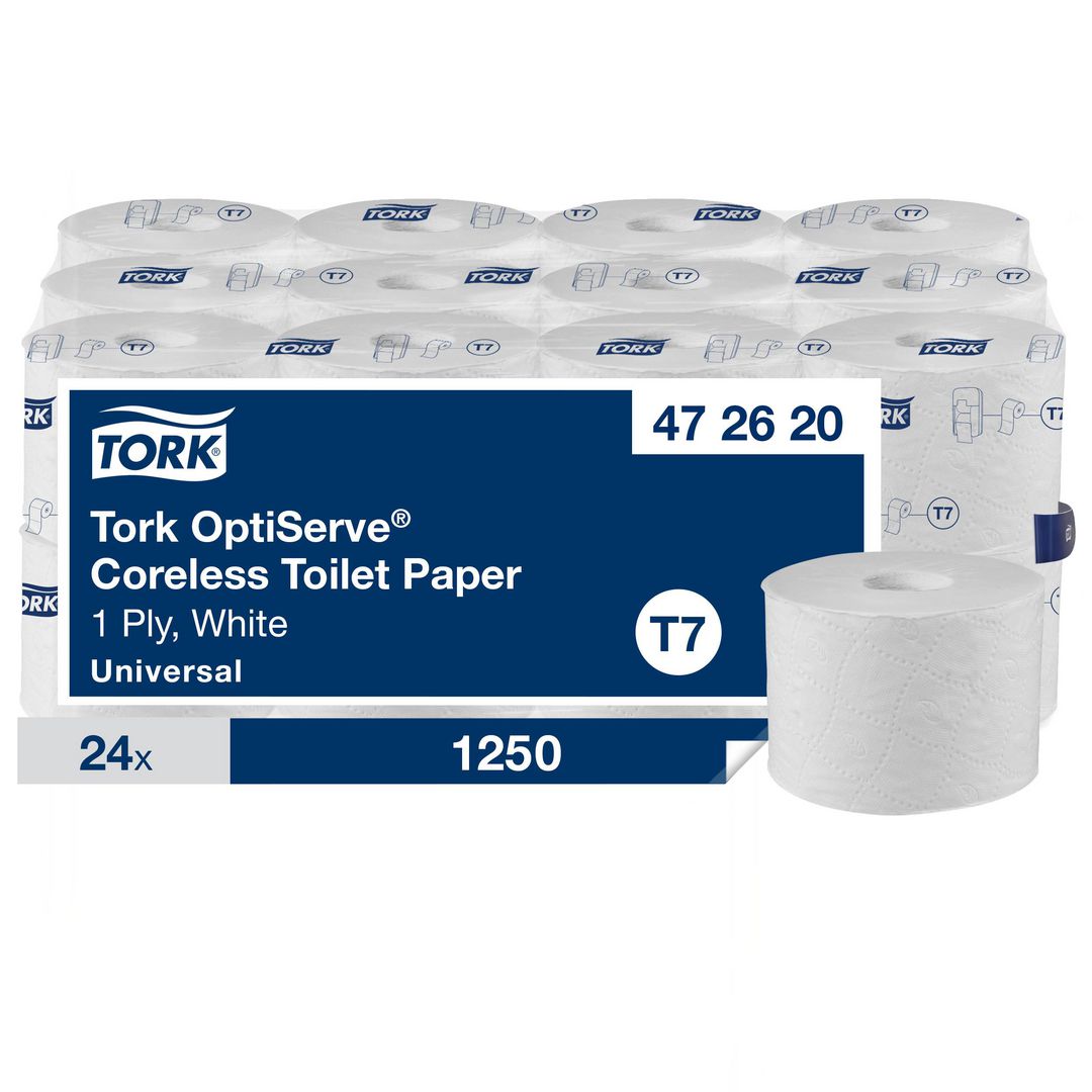 TORK Toalettpapper T7 Universal OptiServe Coreless 1-lag vit 24/krt | Städ och hygien - Toalettpapper och torkpapper - Toalettpapper - rulle | Kontorsexperten