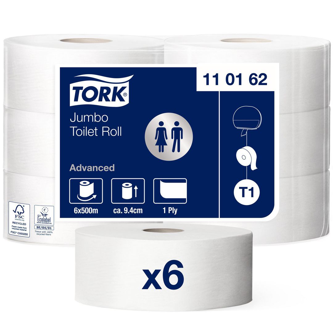 TORK Toalettpapper Universal Jumbo T1 1-lagers vit | Städ och hygien - Toalettpapper och torkpapper - Toalettpapper - rulle | Kontorsexperten