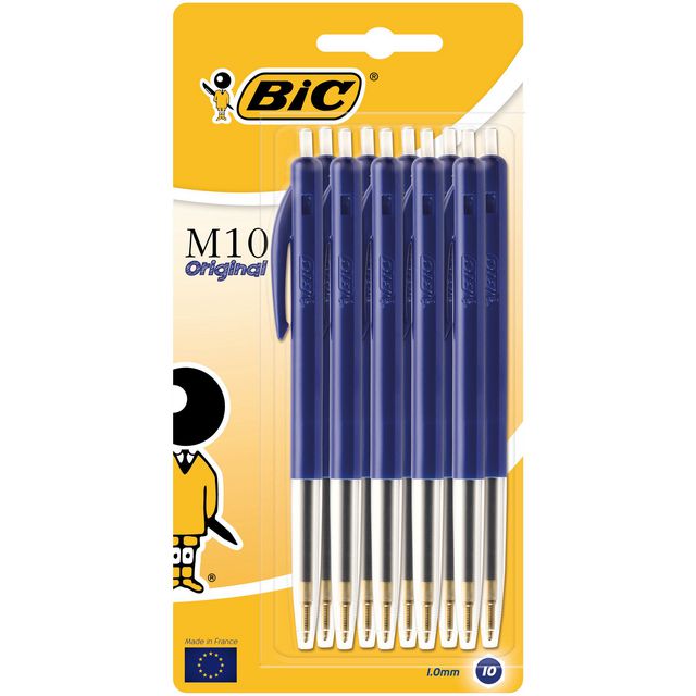 BIC Kulpenna, M10 Clic™, mediumspets, 1 mm, blå blister 10/fp | Kontorsmaterial - Pennor - Kulpennor | Kontorsexperten