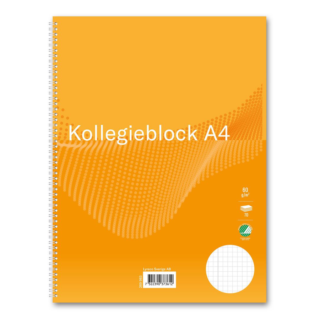 Kollegieblock A4 60g 70 blad rutat gul | Kontorsmaterial - Block och anteckningsböcker - Kollegieblock | Kontorsexperten