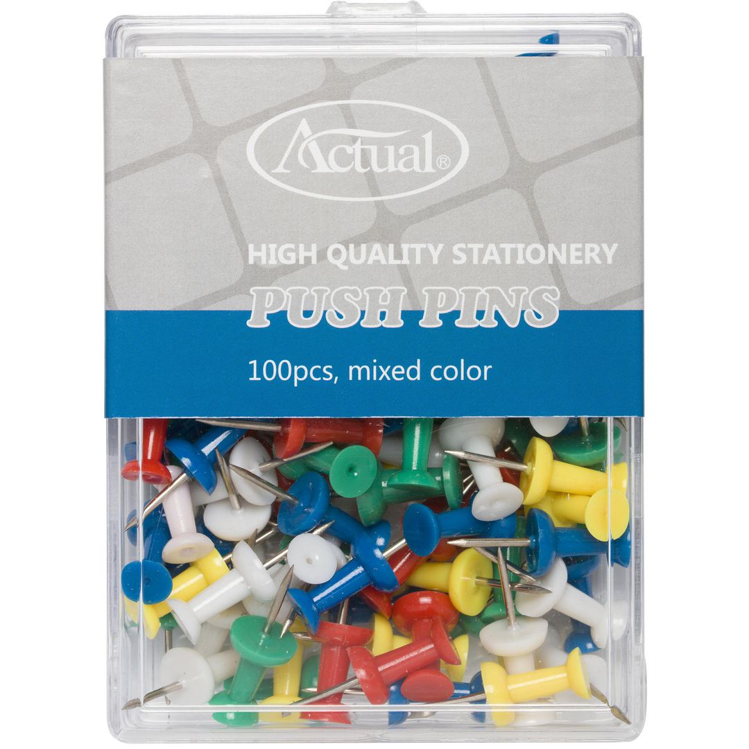 ACTUAL Kartnålar cylinderformade i sorterade färger 100/fp | Kontorsmaterial - Häftstift och kartnålar - Kartnålar | Kontorsexperten