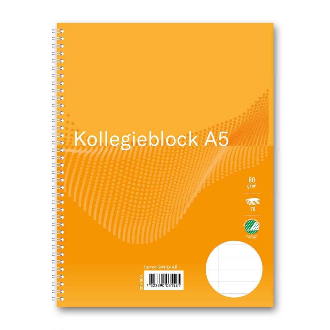 Kollegieblock A5 60g 70 blad linjerat | Kontorsmaterial - Block och anteckningsböcker - Kollegieblock | Kontorsexperten