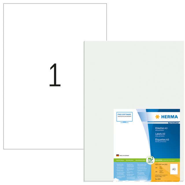 HERMA Etikett Premium A3 297x420mm 100/fp | Emballage och lagerutrustning - Etiketter och godsmärkning - Specialetiketter | Kontorsexperten