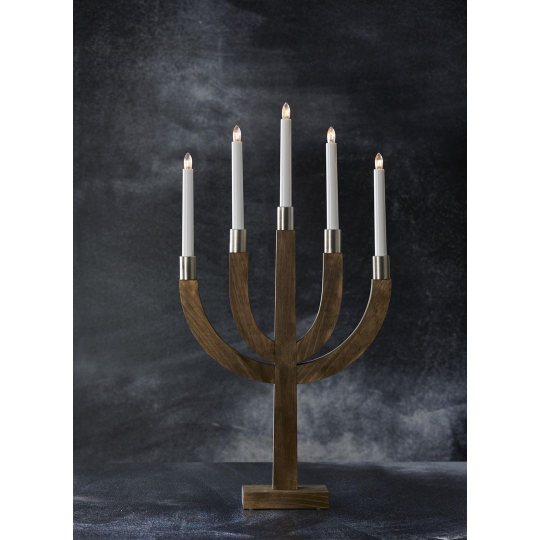 STAR TRADING Elljusstake 5 ljus 35x67cm trä brun | Kontorsmöbler och inredning - Lampor och belysning - Ljusstakar | Kontorsexperten